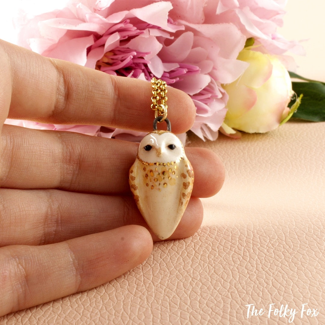 Barn Owl Necklace in Ceramic - The Folky Fox