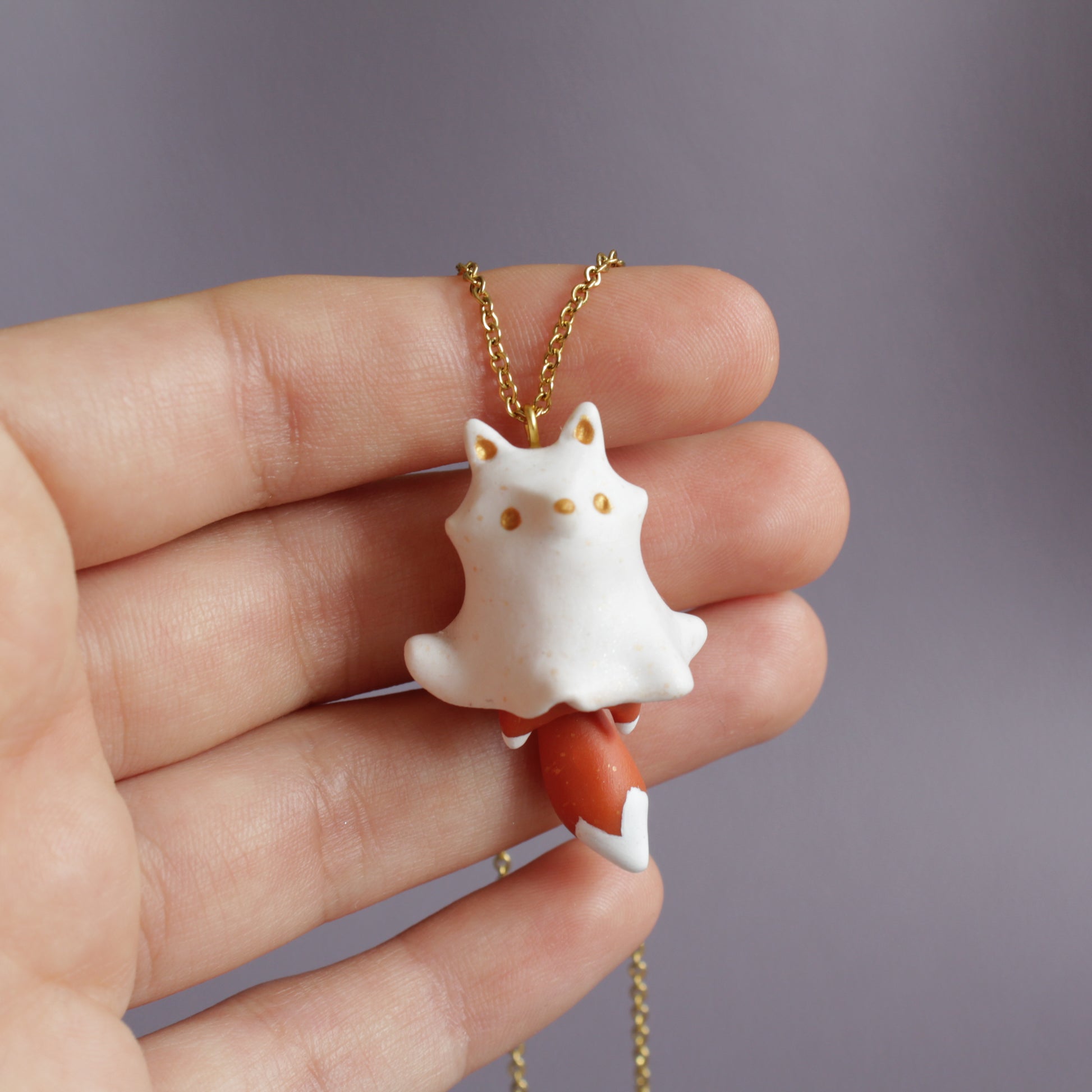 Ghost Fox Necklace in Polymer Clay - The Folky Fox