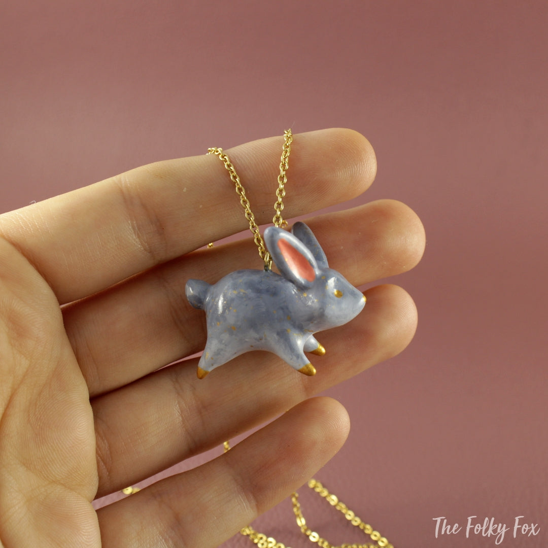 Bunny Necklace in Polymer Clay - The Folky Fox