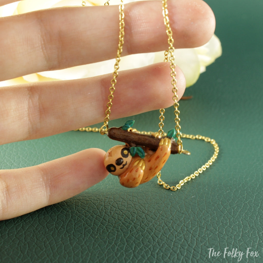 Sloth Necklace in Polymer Clay - The Folky Fox