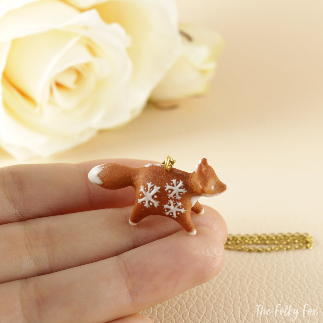 Gingerbread Fox Necklace in Polymer Clay 2 - The Folky Fox