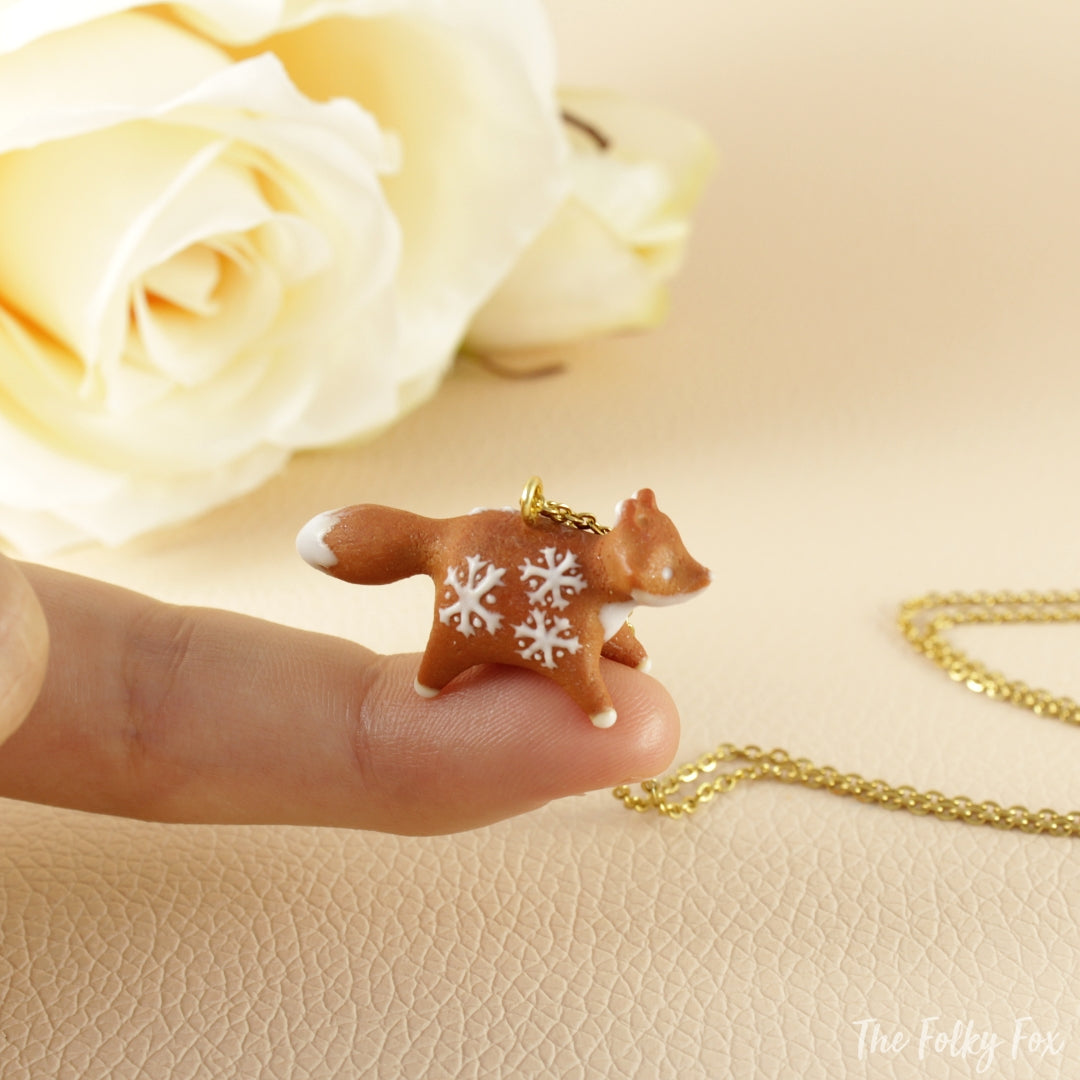 Gingerbread Fox Necklace in Polymer Clay 2 - The Folky Fox