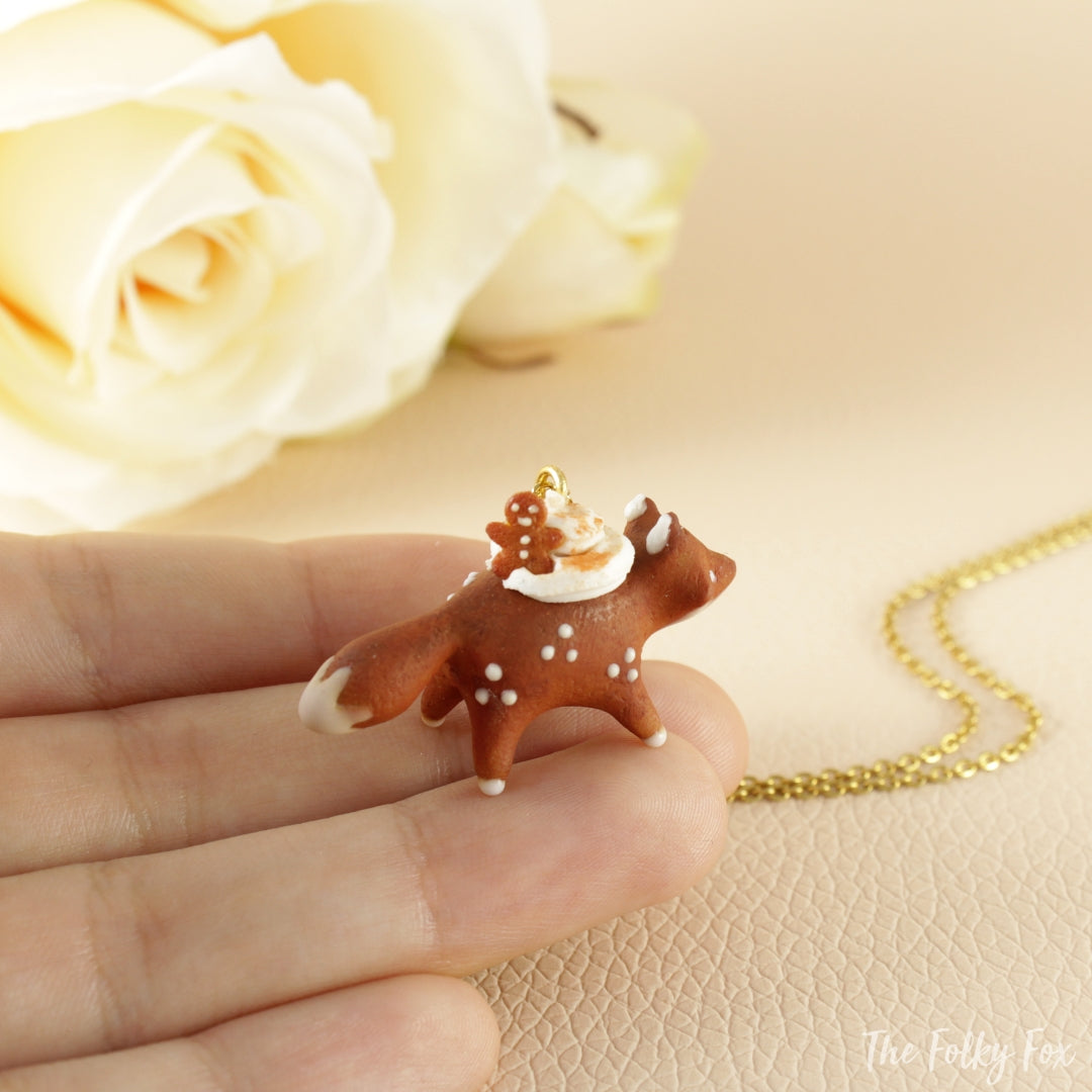 Gingerbread Cake Fox Necklace in Polymer Clay 1 - The Folky Fox