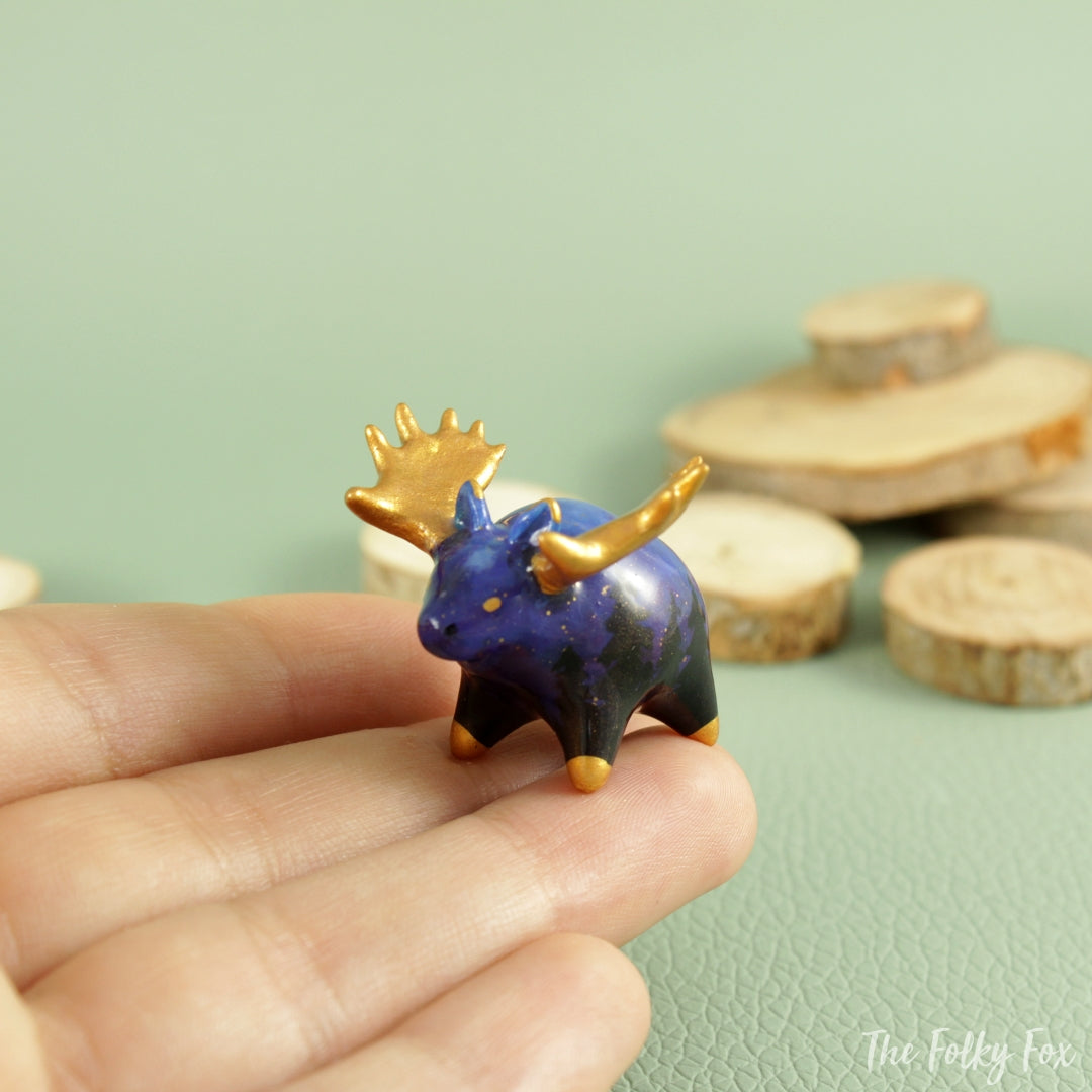 Galaxy Moose Figurine in Polymer Clay - The Folky Fox