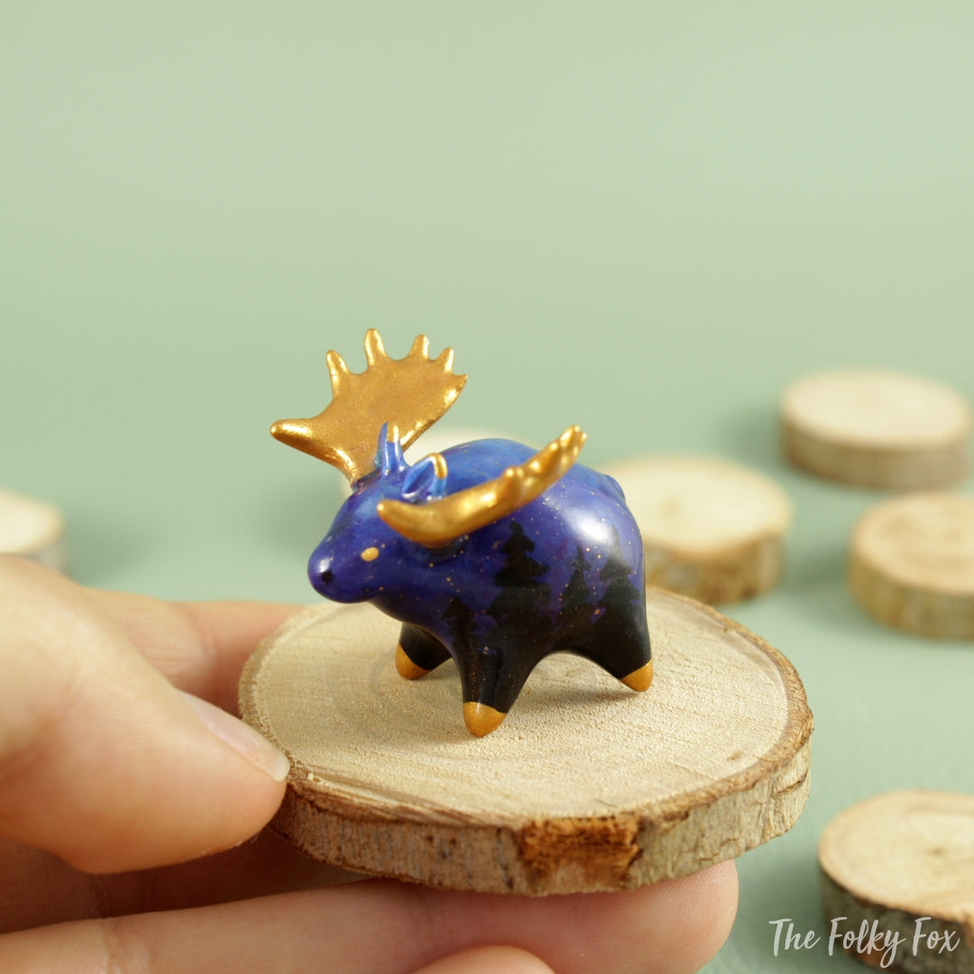 Galaxy Moose Figurine in Polymer Clay - The Folky Fox