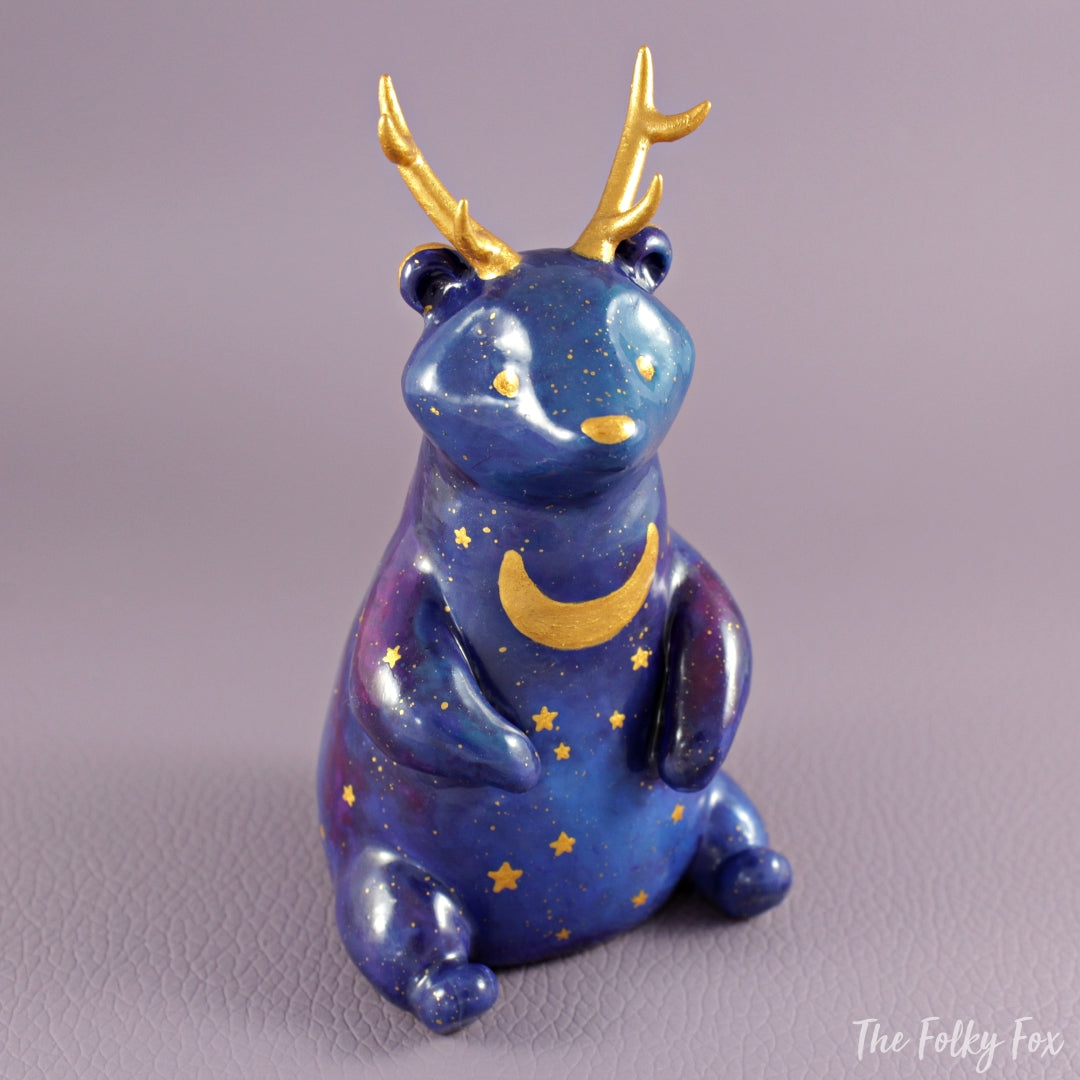 Galaxy Antler Bear Figurine in Polymer Clay - The Folky Fox