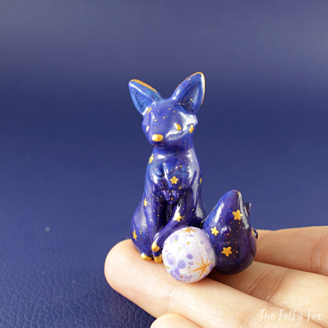 Galaxy Fox  Figurine in Polymer Clay - The Folky Fox