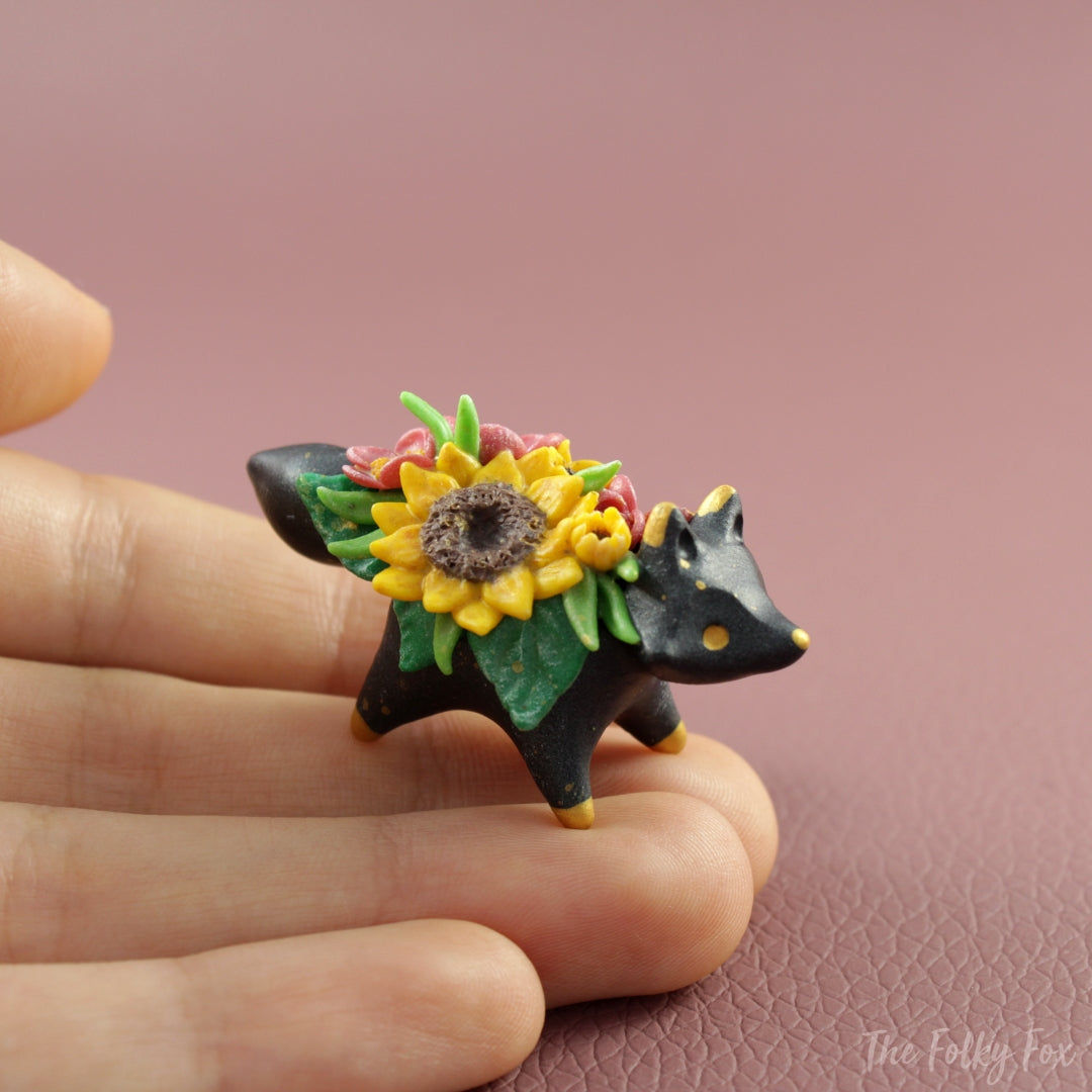 Floral Fox Figurine in Polymer Clay - The Folky Fox