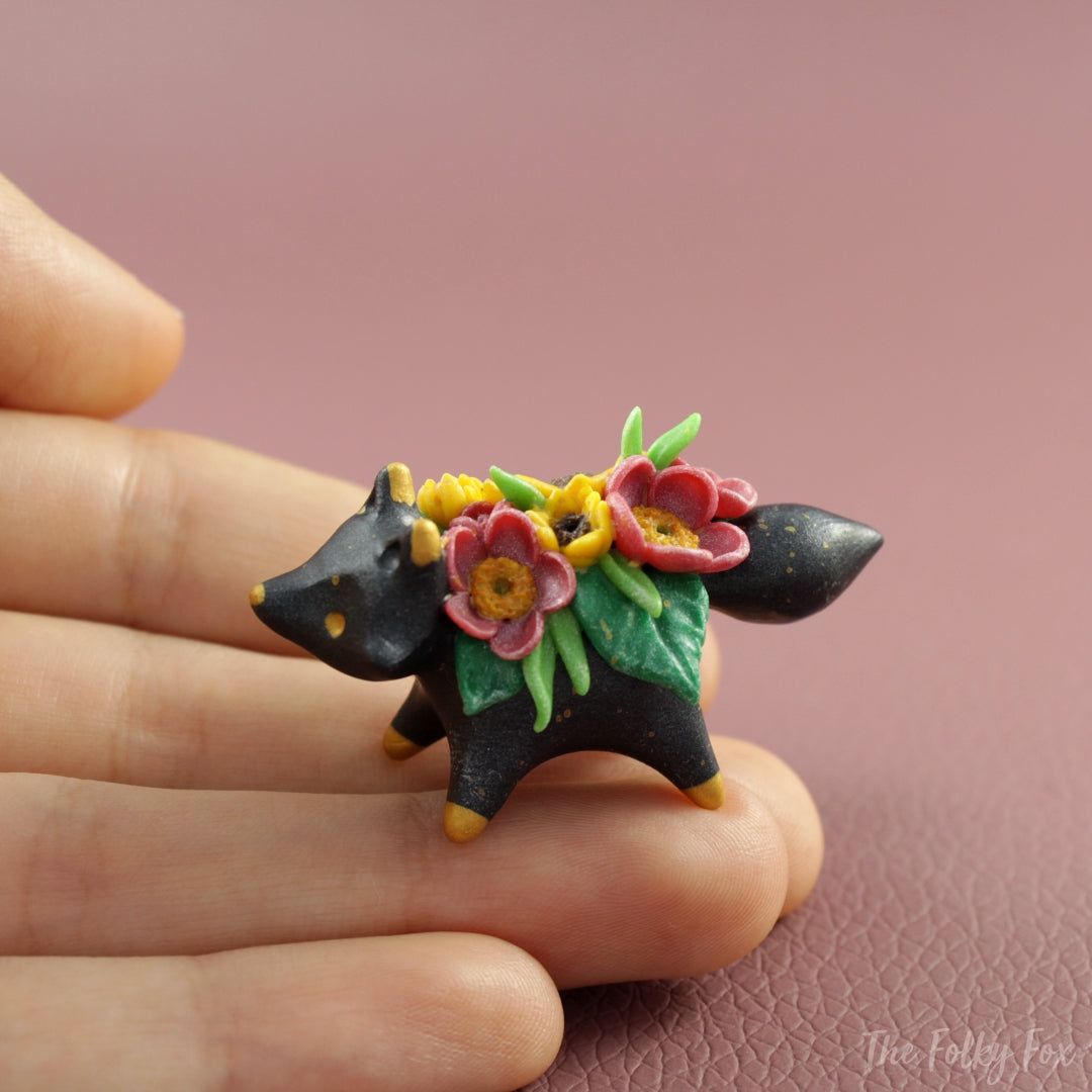 Floral Fox Figurine in Polymer Clay - The Folky Fox