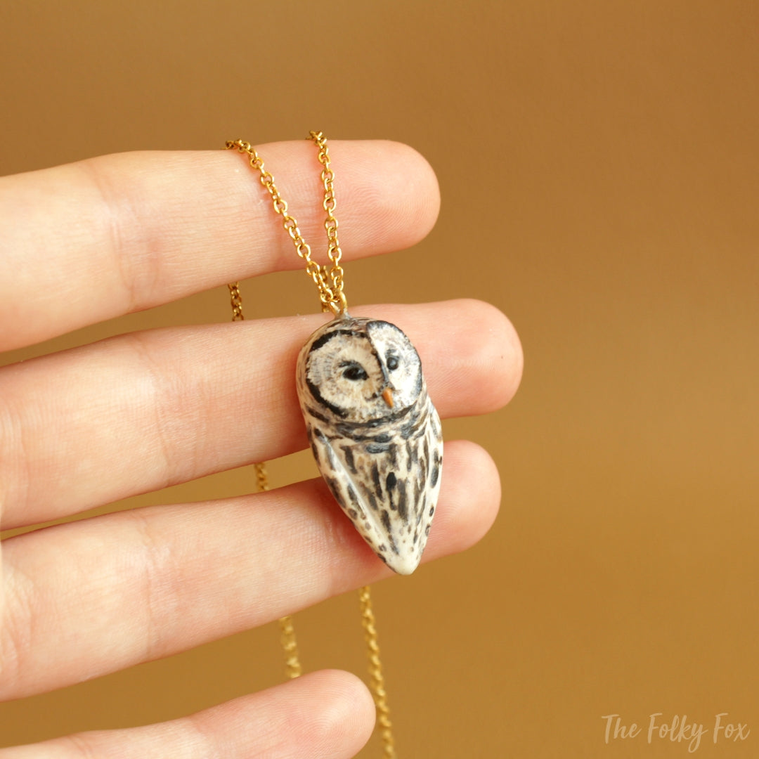 Barred Owl Necklace in Polymer Clay - The Folky Fox