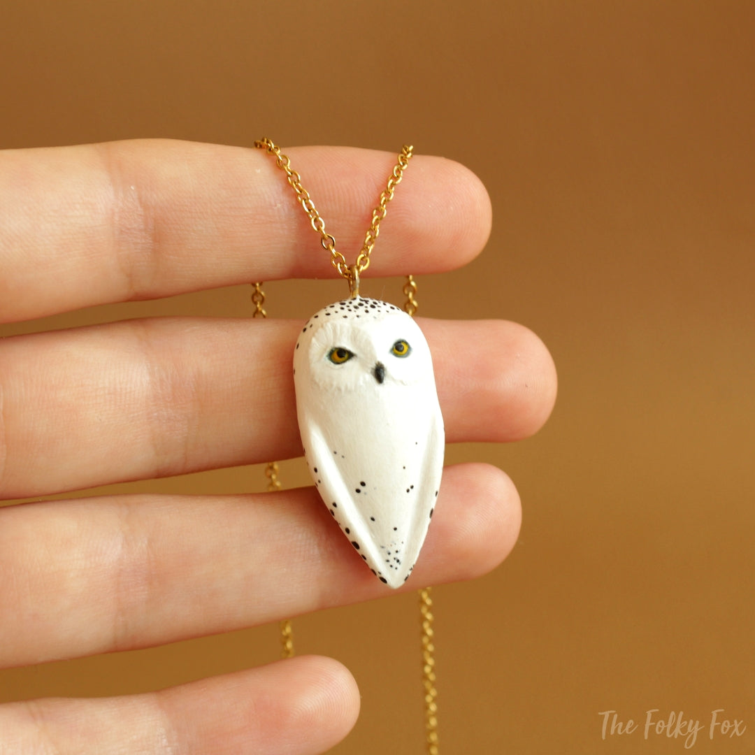 Snow Owl Necklace in Polymer Clay - The Folky Fox