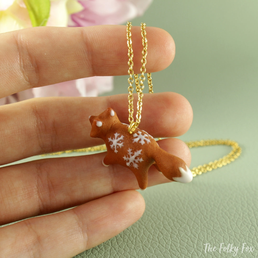 Gingerbread Fox Necklace in Polymer Clay 1 - The Folky Fox