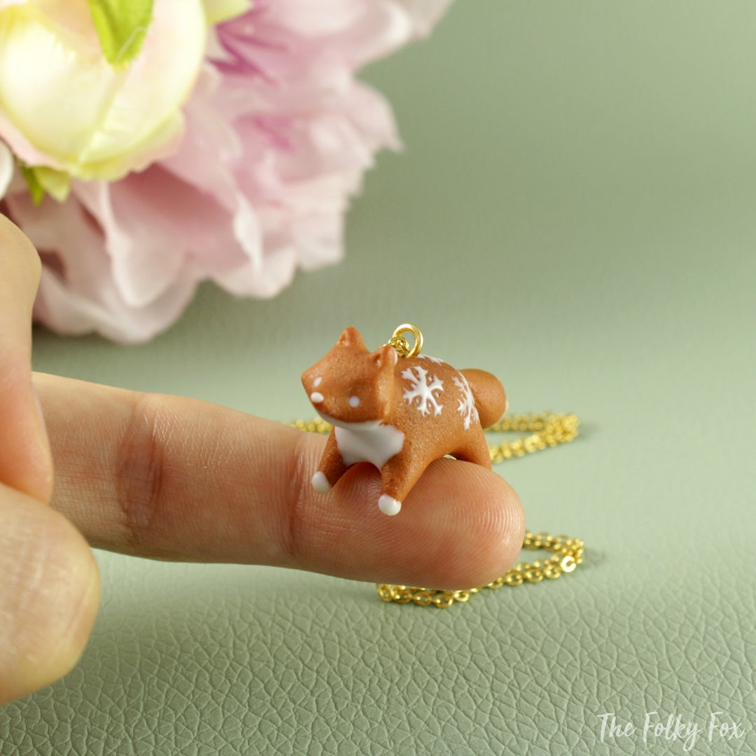 Gingerbread Fox Necklace in Polymer Clay 1 - The Folky Fox