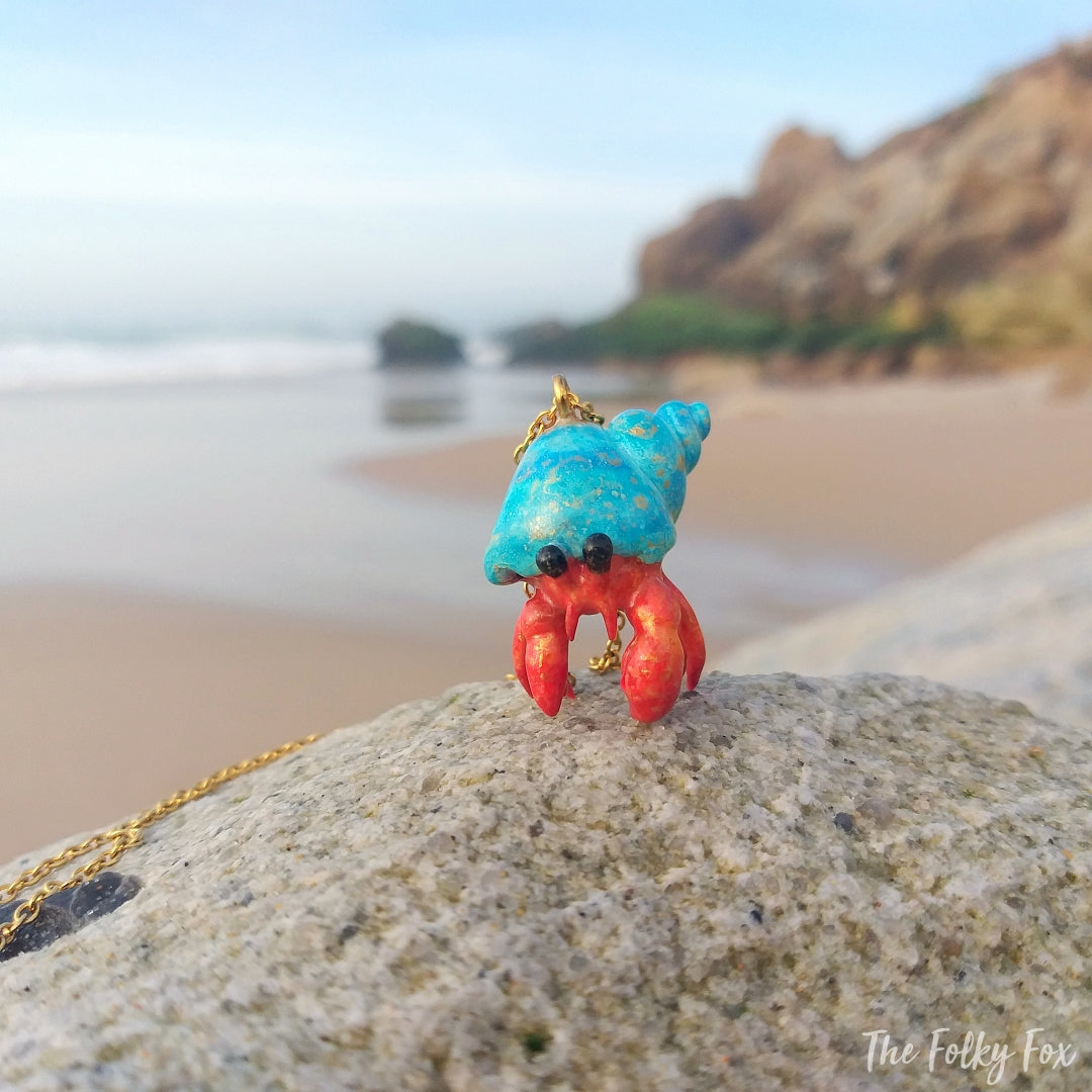 Hermit Crab Necklace in Polymer Clay - The Folky Fox