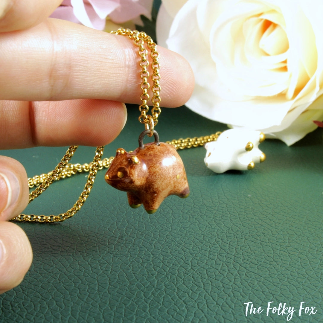 Brown Bear Necklace in Ceramic - The Folky Fox