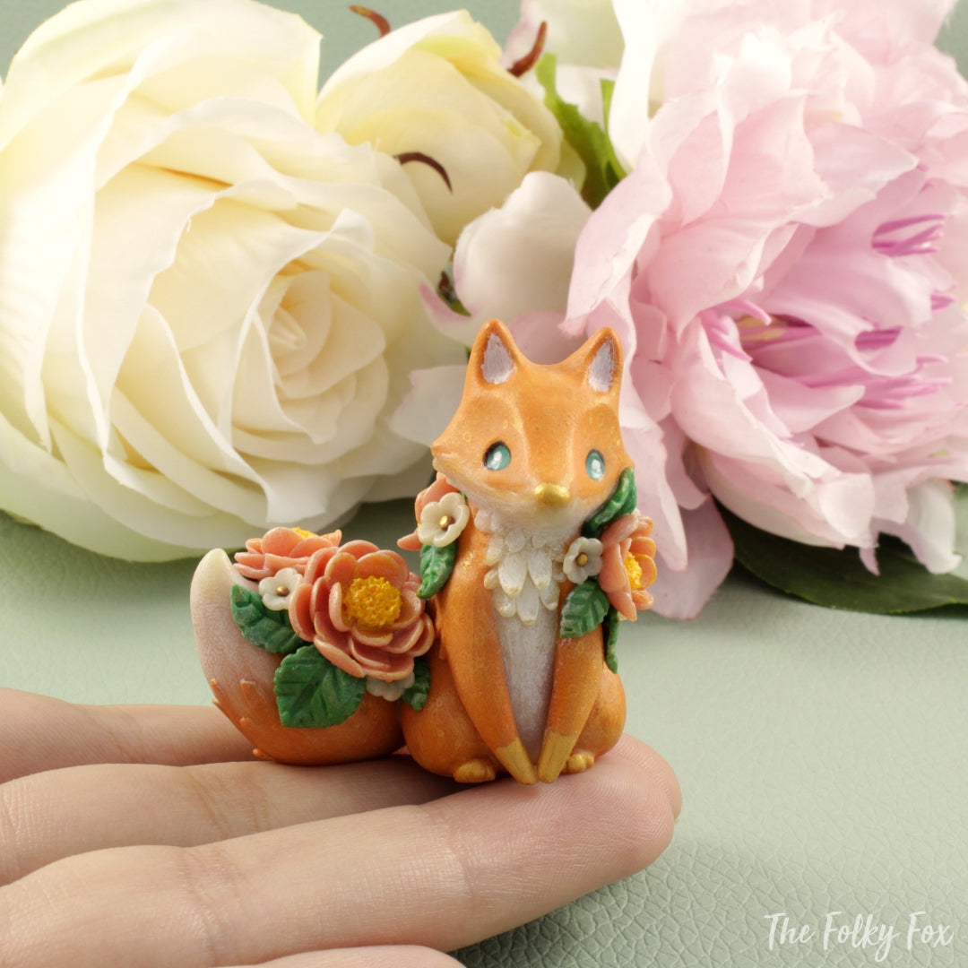 Spring Fox Sculpture in Polymer Clay - The Folky Fox