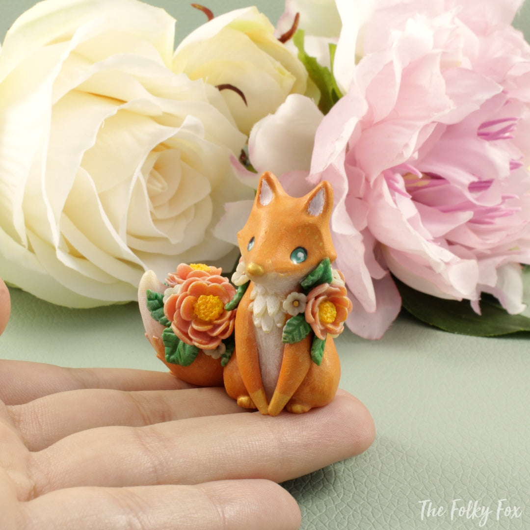 Spring Fox Sculpture in Polymer Clay - The Folky Fox