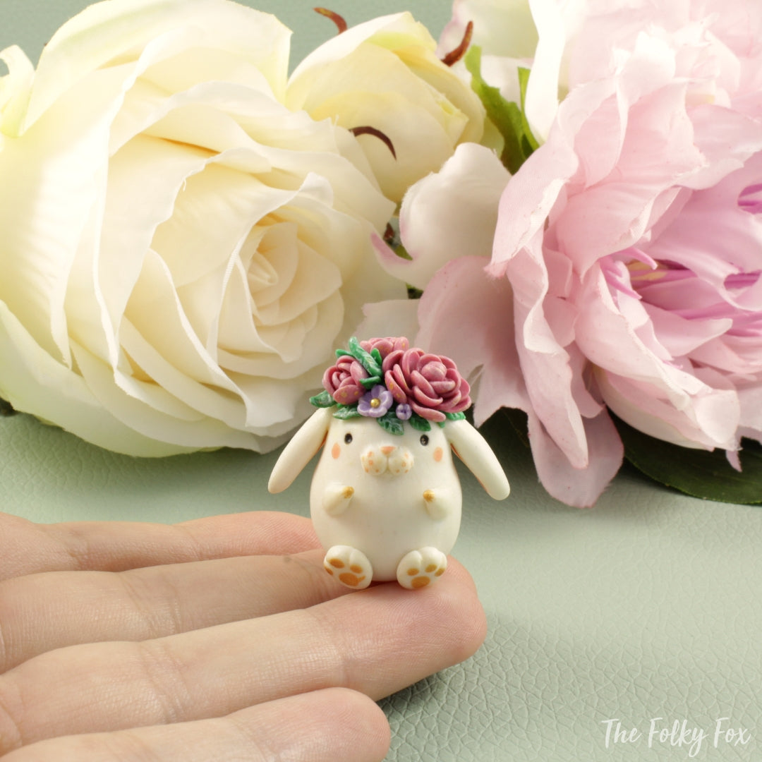 Spring Bunny Sculpture in Polymer Clay - The Folky Fox