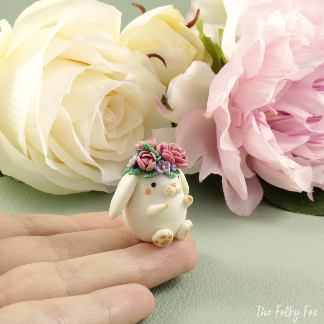 Spring Bunny Sculpture in Polymer Clay - The Folky Fox