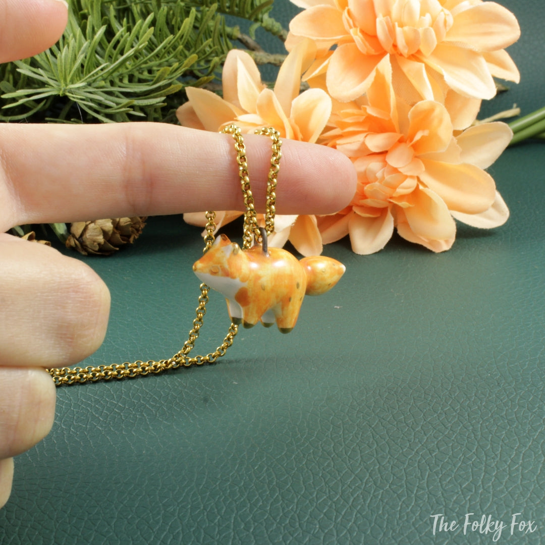 Orange Fox Necklace in Ceramic - The Folky Fox