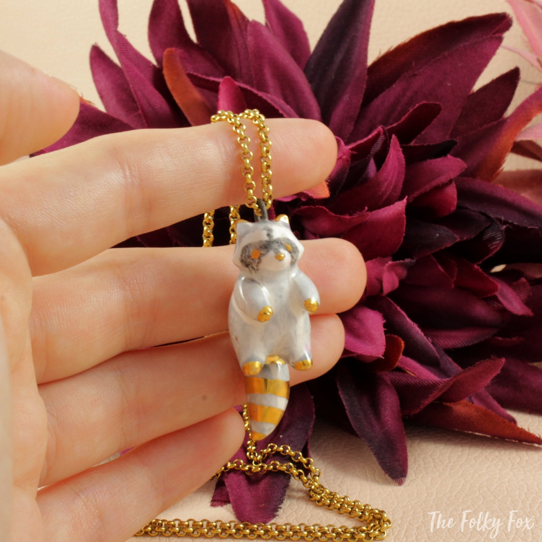 Raccoon Necklace in Ceramic - The Folky Fox