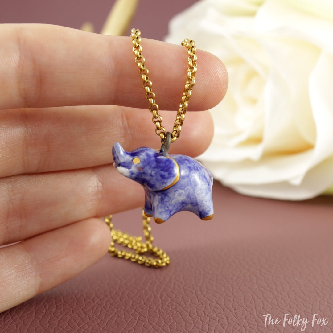 Blue Elephant Necklace in Ceramic - The Folky Fox