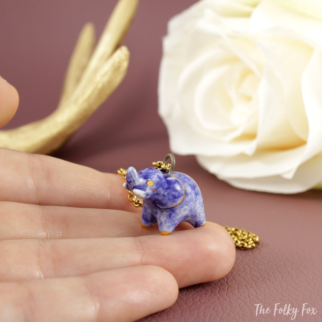 Blue Elephant Necklace in Ceramic - The Folky Fox