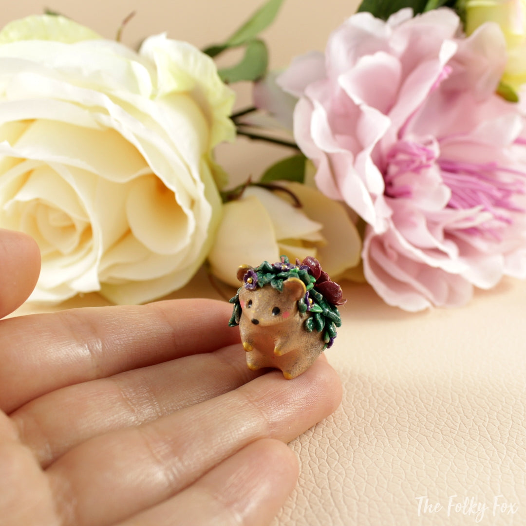 Hedgehog Sculpture in Polymer Clay - The Folky Fox