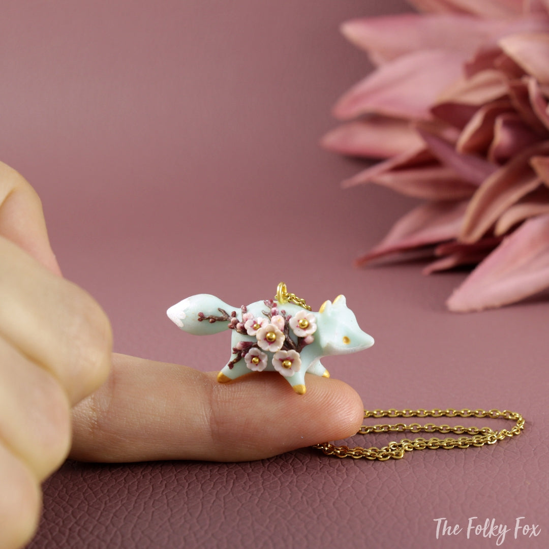 Sakura Fox Necklace in Polymer Clay 1 - The Folky Fox