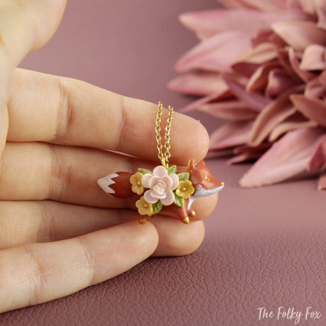 Floral Fox Necklace in Polymer Clay 1 - The Folky Fox