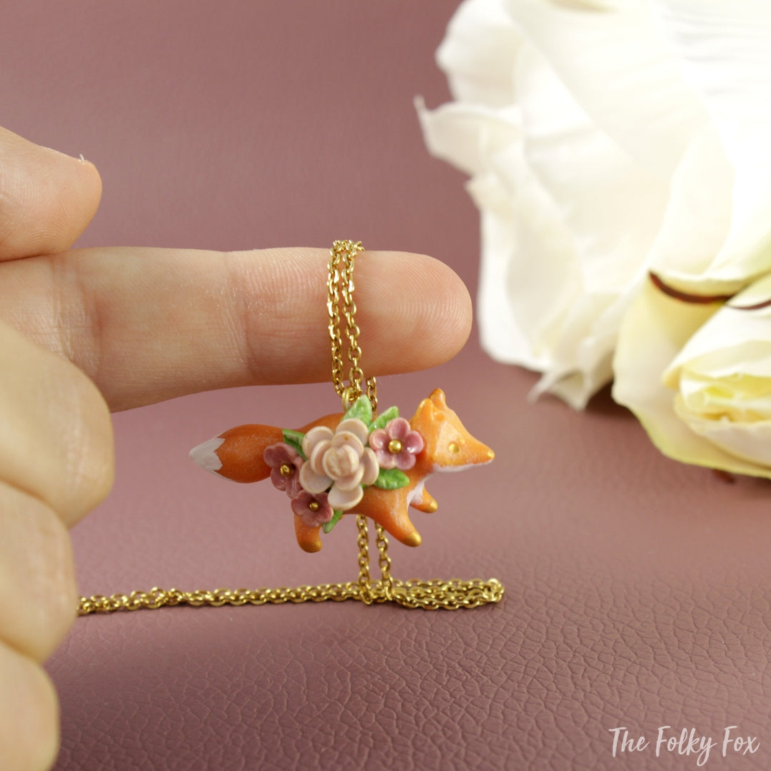 Floral Fox Necklace in Polymer Clay 5 - The Folky Fox