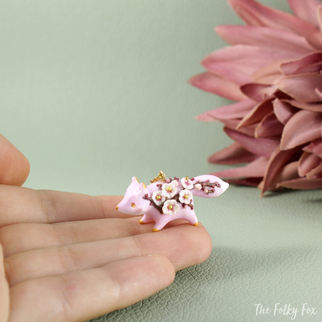 Sakura Fox Necklace in Polymer Clay 2 - The Folky Fox