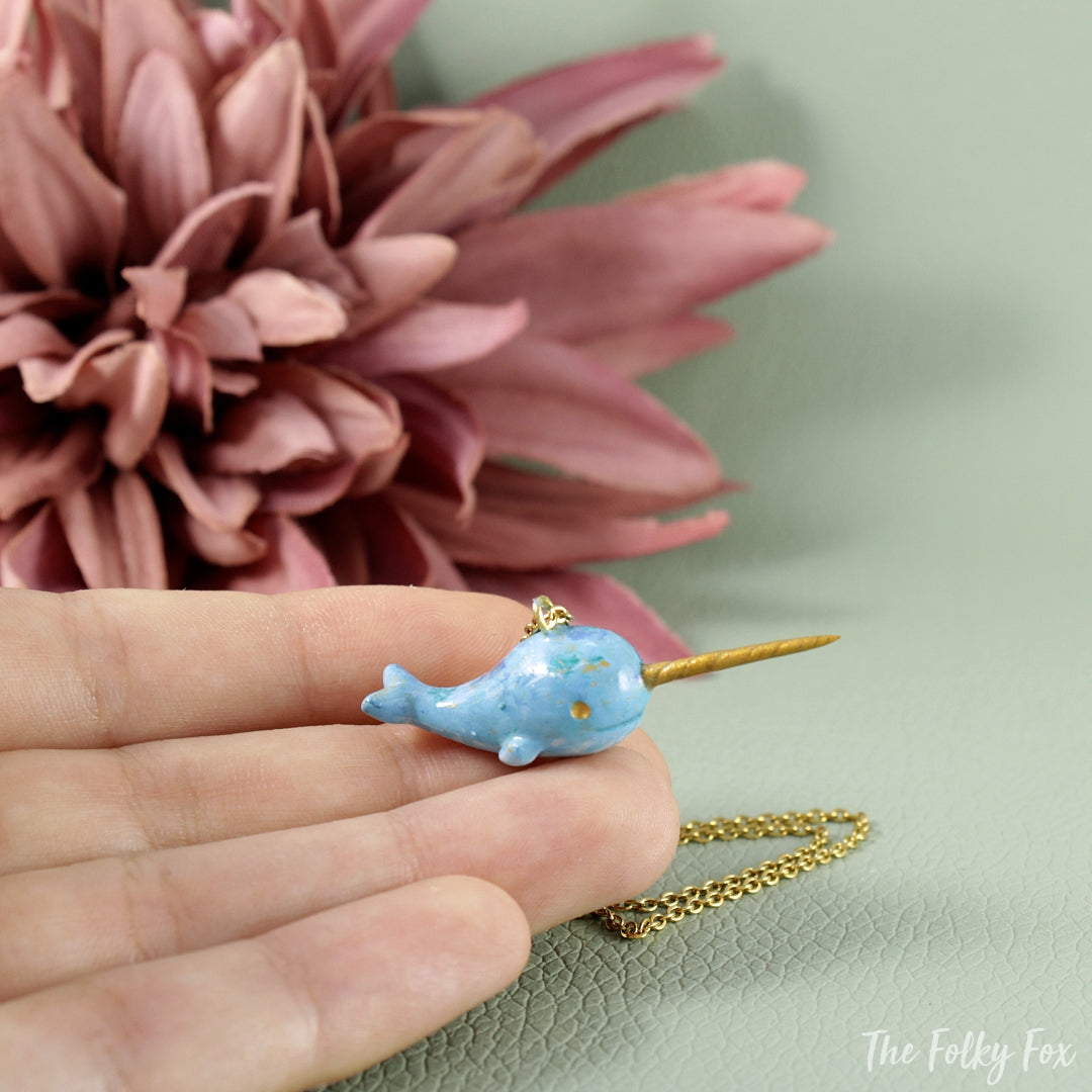 Narwhal Necklace in Polymer Clay - The Folky Fox