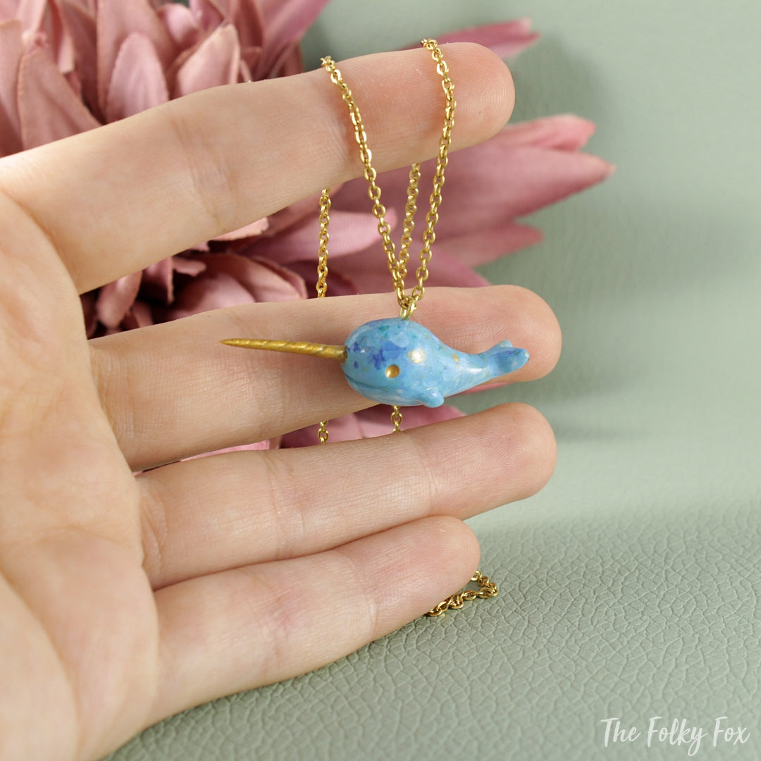 Narwhal Necklace in Polymer Clay - The Folky Fox
