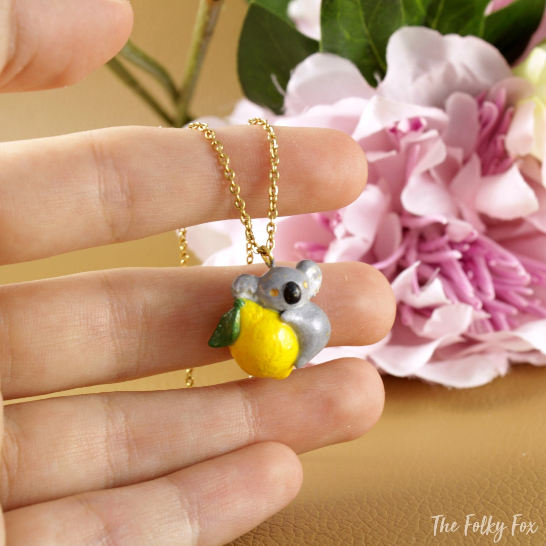 Lemon Koala Necklace in Polymer Clay - The Folky Fox