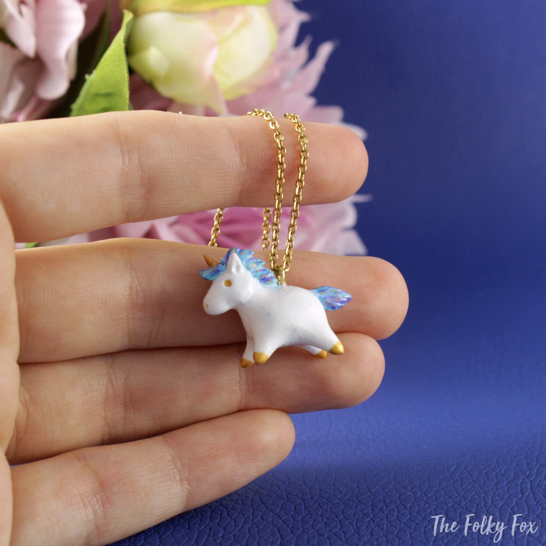 Unicorn Necklace in Polymer Clay - The Folky Fox