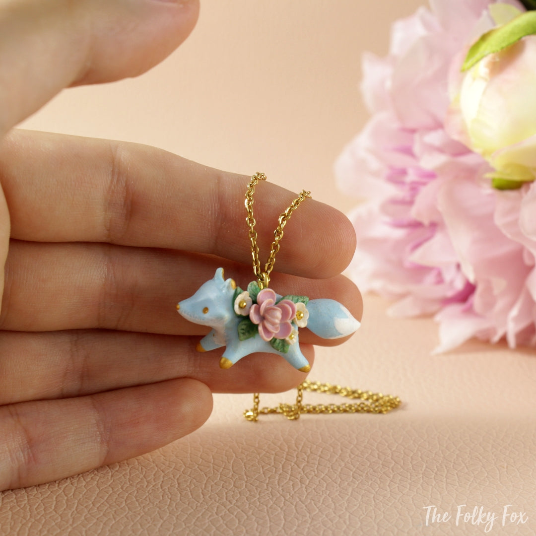 Floral Fox Necklace in Polymer Clay 7 - The Folky Fox