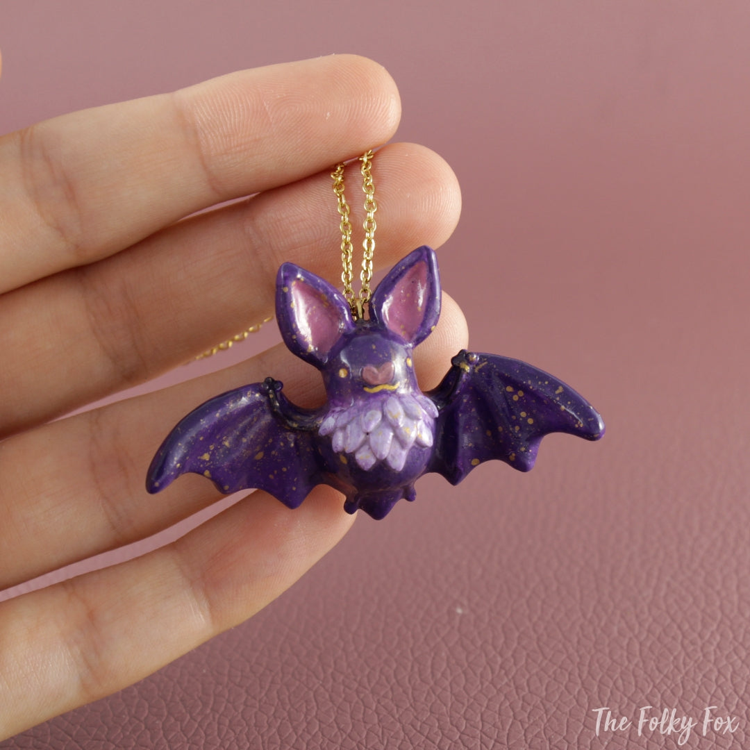 Bat Necklace in Polymer Clay 1 - The Folky Fox