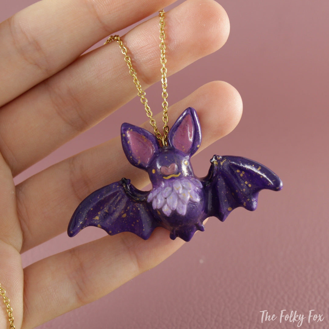 Bat Necklace in Polymer Clay 1 - The Folky Fox