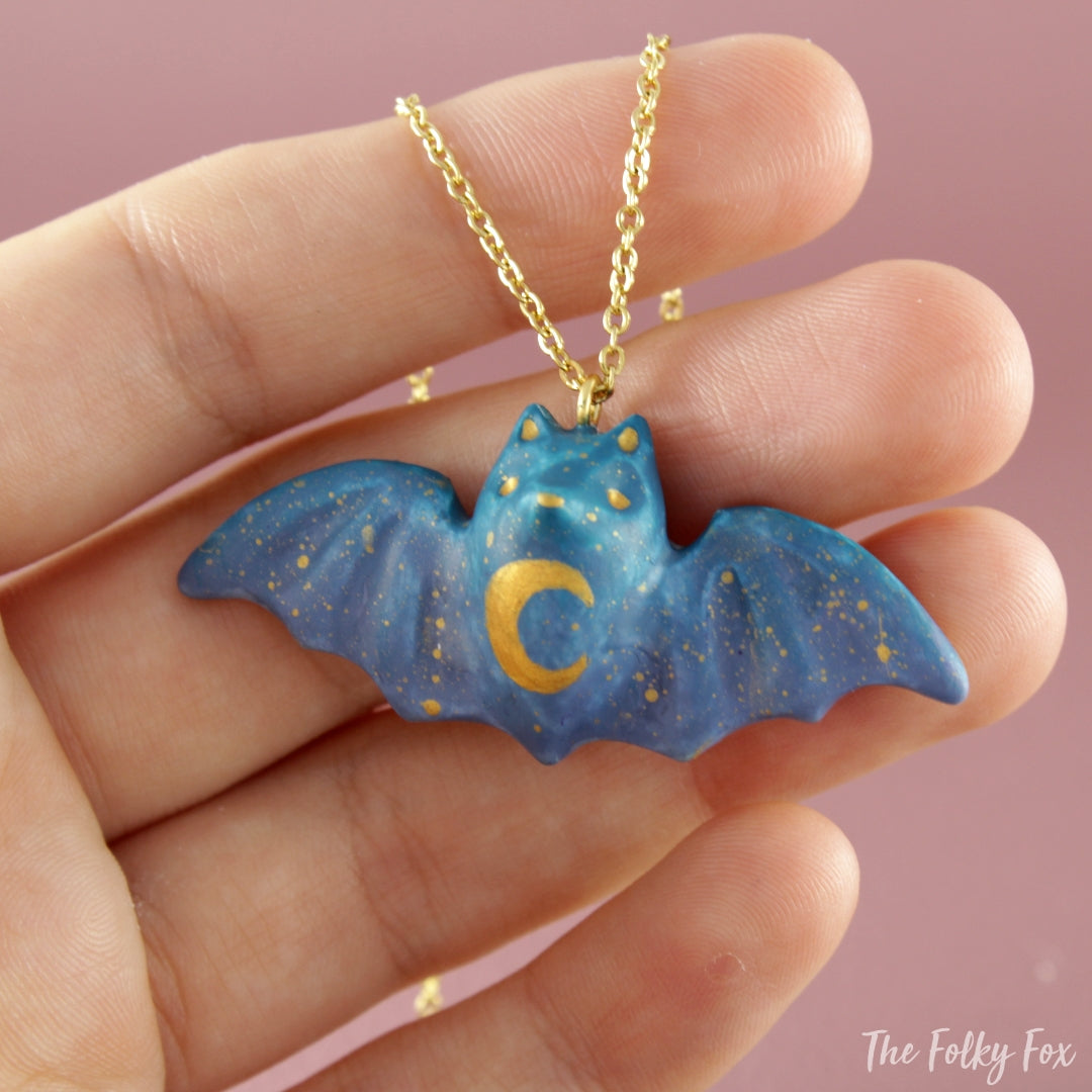 Colored Bat Necklace in Polymer Clay 1 - The Folky Fox