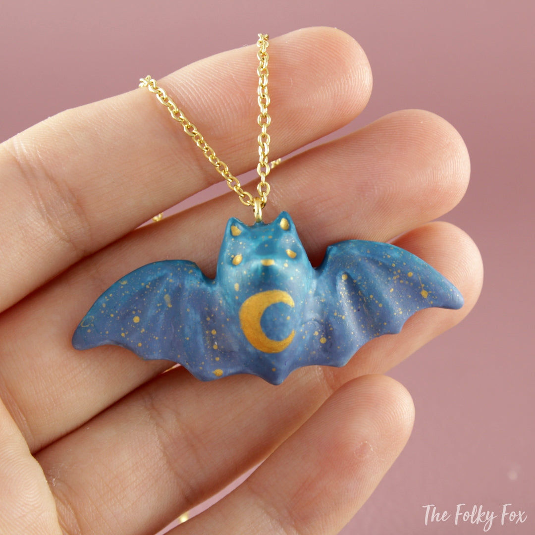 Colored Bat Necklace in Polymer Clay 1 - The Folky Fox