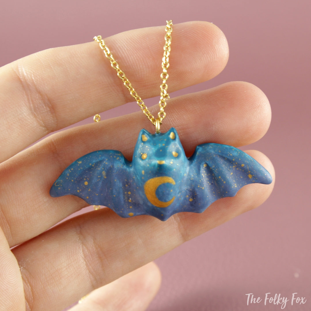 Colored Bat Necklace in Polymer Clay 1 - The Folky Fox