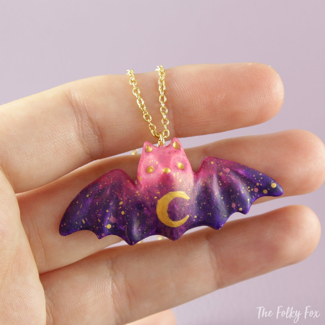 Colored Bat Necklace in Polymer Clay 2 - The Folky Fox