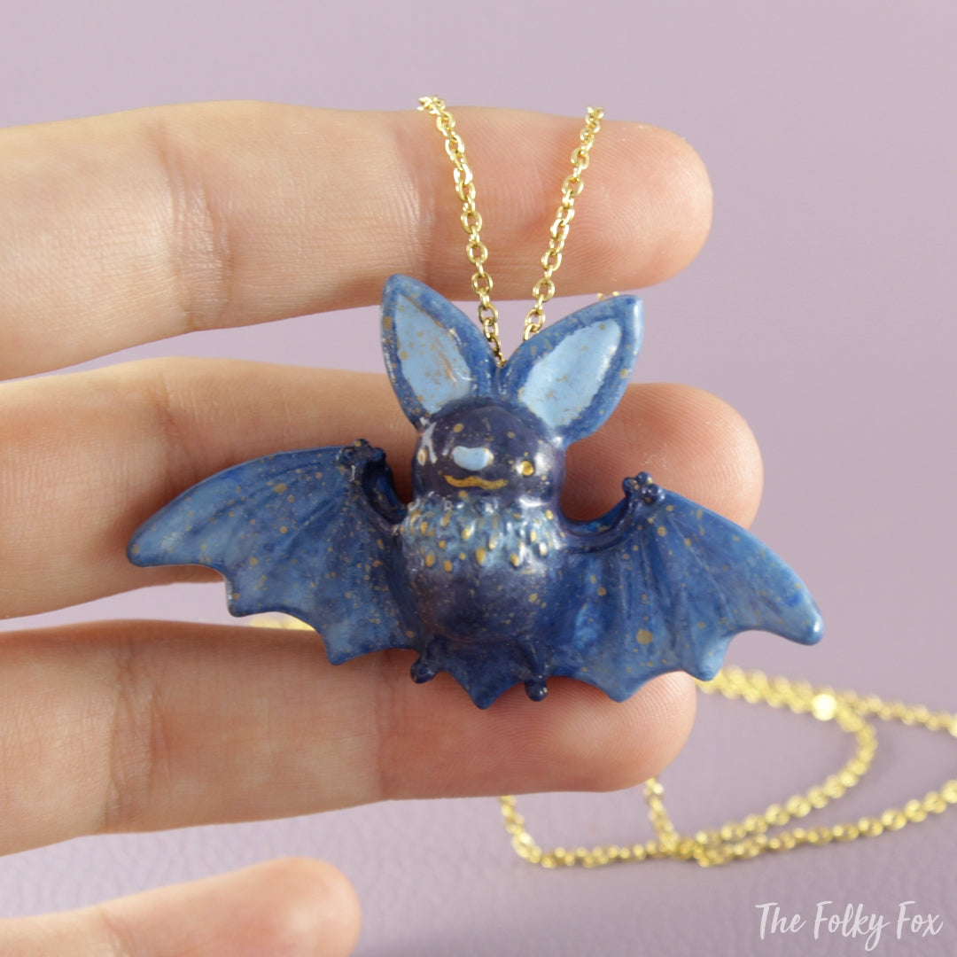 Bat Necklace in Polymer Clay 2 - The Folky Fox
