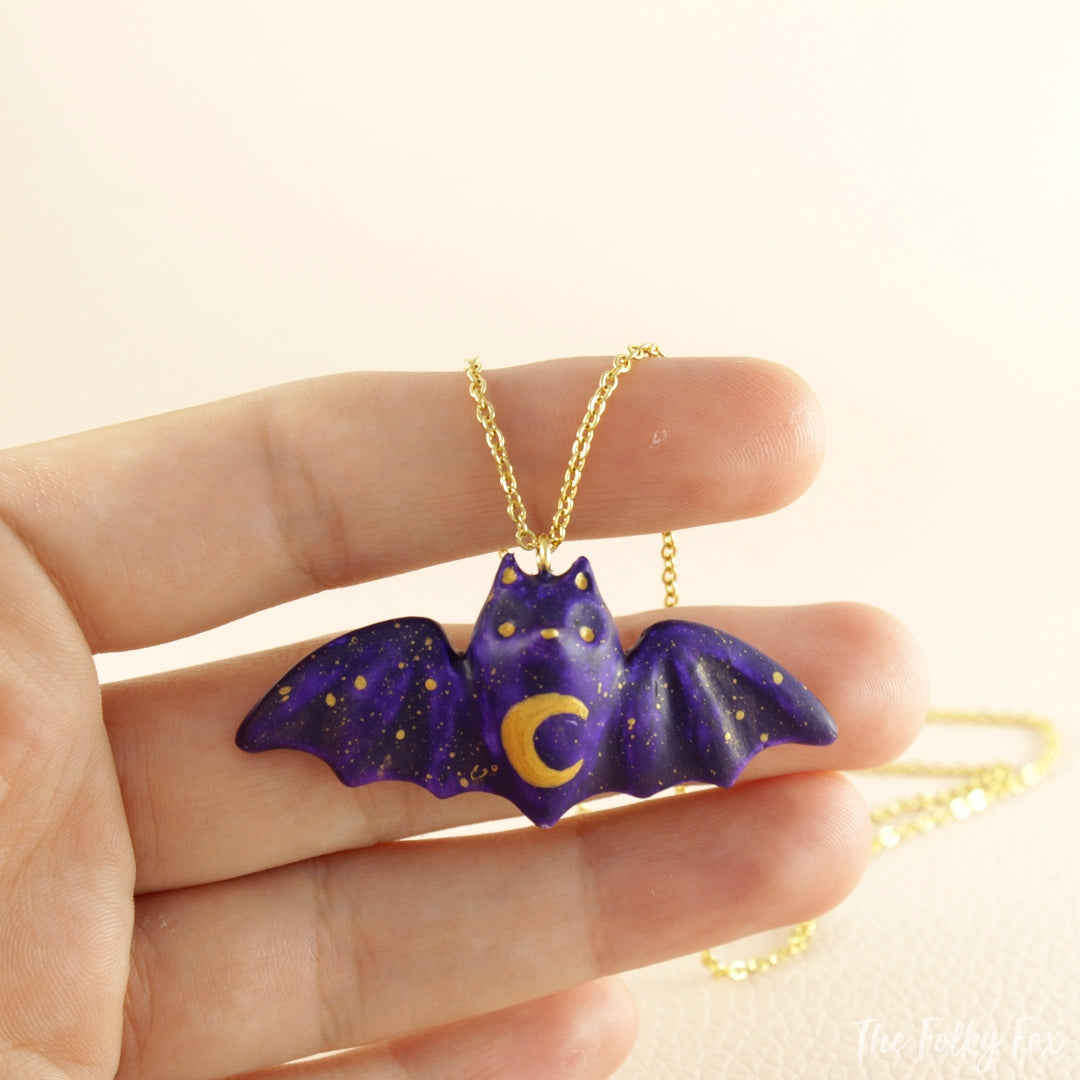 Colored Bat Necklace in Polymer Clay 3 - The Folky Fox