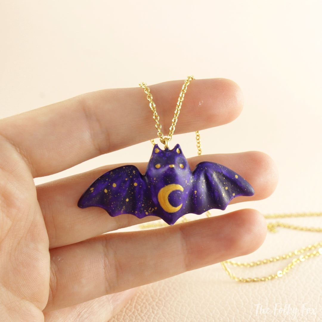 Colored Bat Necklace in Polymer Clay 3 - The Folky Fox