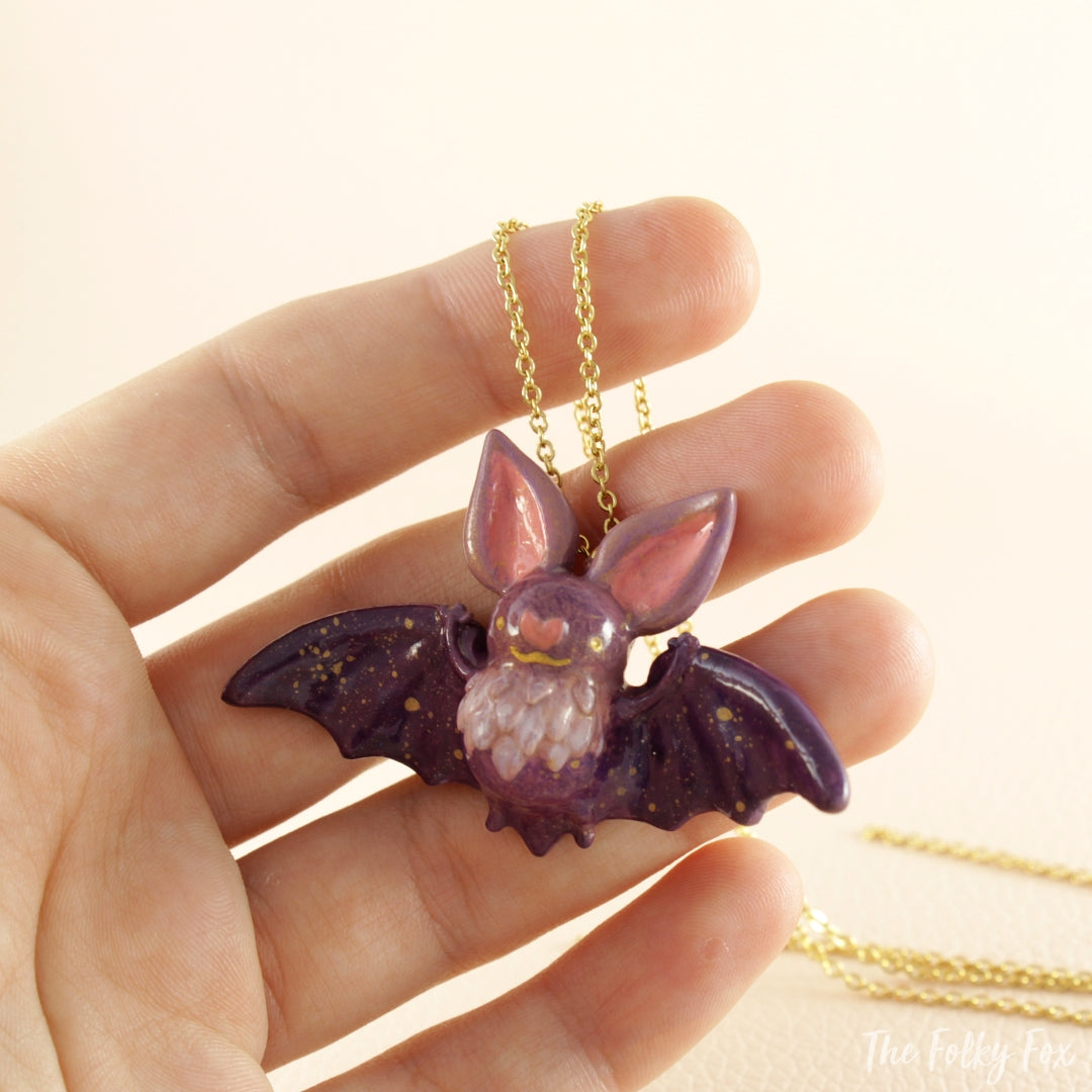 Bat Necklace in Polymer Clay 3 - The Folky Fox