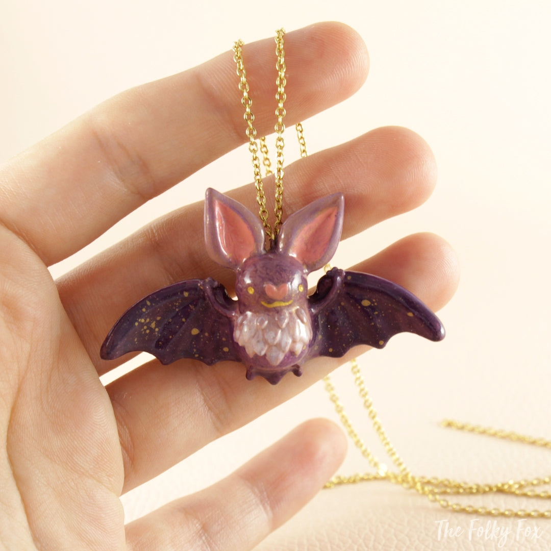 Bat Necklace in Polymer Clay 3 - The Folky Fox