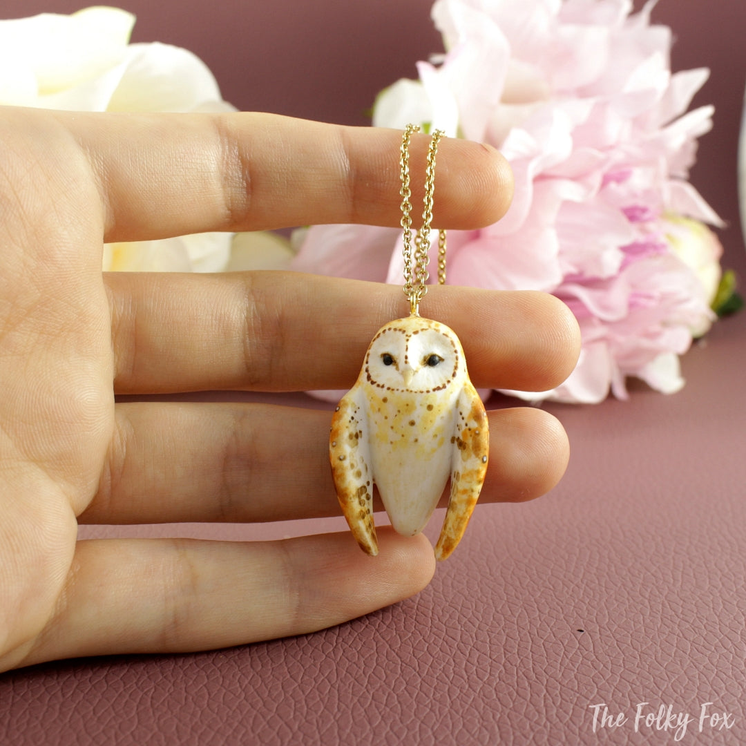 Barn Owl Necklace in Polymer Clay - The Folky Fox