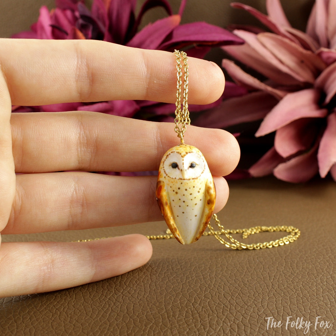 Barn Owl Necklace in Polymer Clay - The Folky Fox